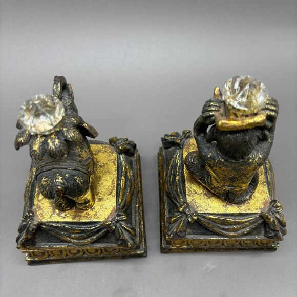 Vintage Elephant Monkey Trinket Boxes British Colonial Resin Gilded Velvet Lined - Picture 9 of 12